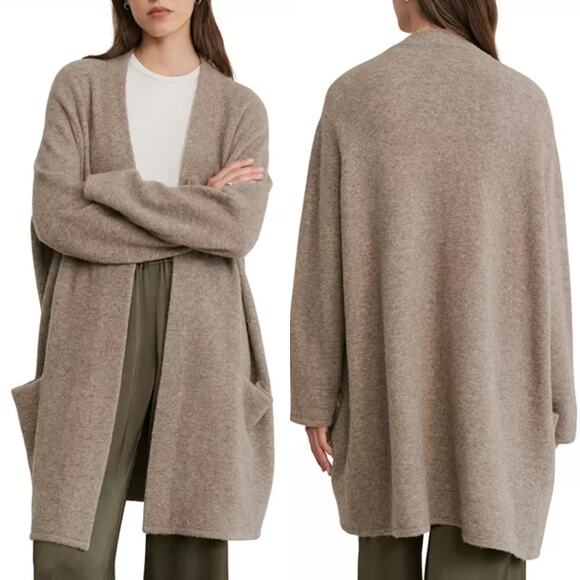 Jenni Kayne Open Front Sweater Coat Oatmeal Merino Wool Blend Size XS Oversized - Picture 2 of 9